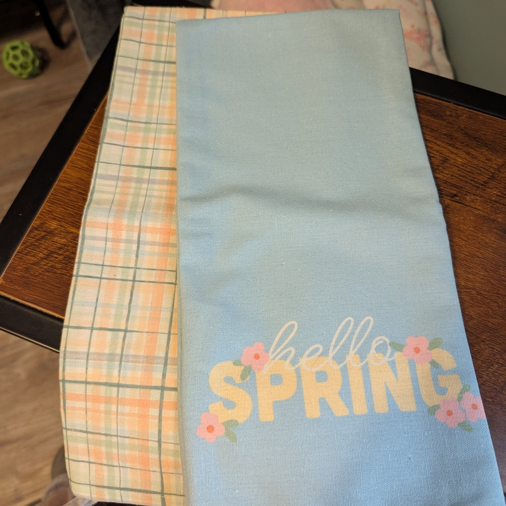 Hello Spring Blue and Plaid Towels